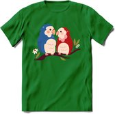 Lovebirds - Valentijn T-Shirt | Grappig Valentijnsdag Cadeautje voor Hem en Haar | Dames - Heren - Unisex | Kleding Cadeau | - Donker Groen - 3XL