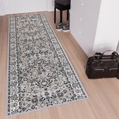 Tapiso Laila Tapijt Loper Grijs Gebloemd Gang Woonkamer Vloerkleed Maat- 120x200