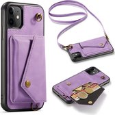 iPhone 11 Casemania Hoesje Bright Lila - Luxe Back Cover met Koord - Wallet Case - Pasjeshouder