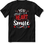 You Make My Heart Smile - Valentijn T-Shirt | Grappig Valentijnsdag Cadeautje voor Hem en Haar | Dames - Heren - Unisex | Kleding Cadeau | - Zwart - M