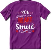 You Make My Heart Smile - Valentijn T-Shirt | Grappig Valentijnsdag Cadeautje voor Hem en Haar | Dames - Heren - Unisex | Kleding Cadeau | - Paars - S