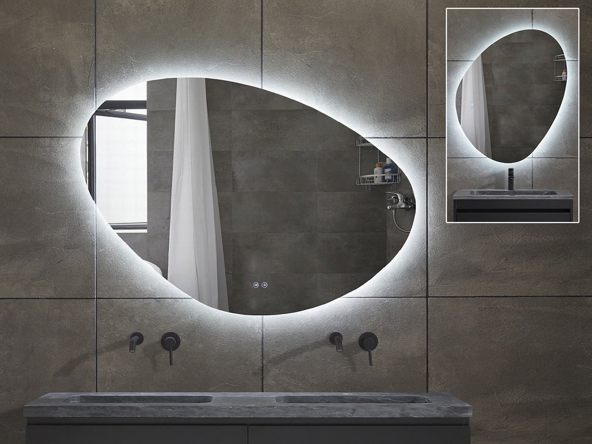 Mawialux LED Badkamerspiegel - Dimbaar - 140x100cm - Asymmetrisch - Horizontaal of verticaal ophangen - Verwarming - Touchscreen - Josie