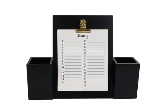 Houten verjaardagskalender - Kalender met pennenhouders - zwart hout 29,5x6,5x21cm
