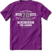 72 Jaar Legend T-Shirt | Zilver - Wit | Grappig Verjaardag en Feest Cadeau | Dames - Heren - Unisex | Kleding Kado | - Paars - XL