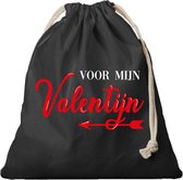 1x Canvas cadeautasje Voor mijn valentijn zwart met koord 25 x 30 cm - Valentijnsdag - cadeautje voor hem / haar
