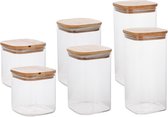 Set de 6 bocaux/boîtes de conservation en verre avec couvercle en bois de bambou - 1300 ml - 1000 ml - 600 ml