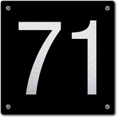 Huisnummerbord - huisnummer 71 - zwart - 12 x 12 cm - rvs look - schroeven - naambordje - nummerbord  - voordeur