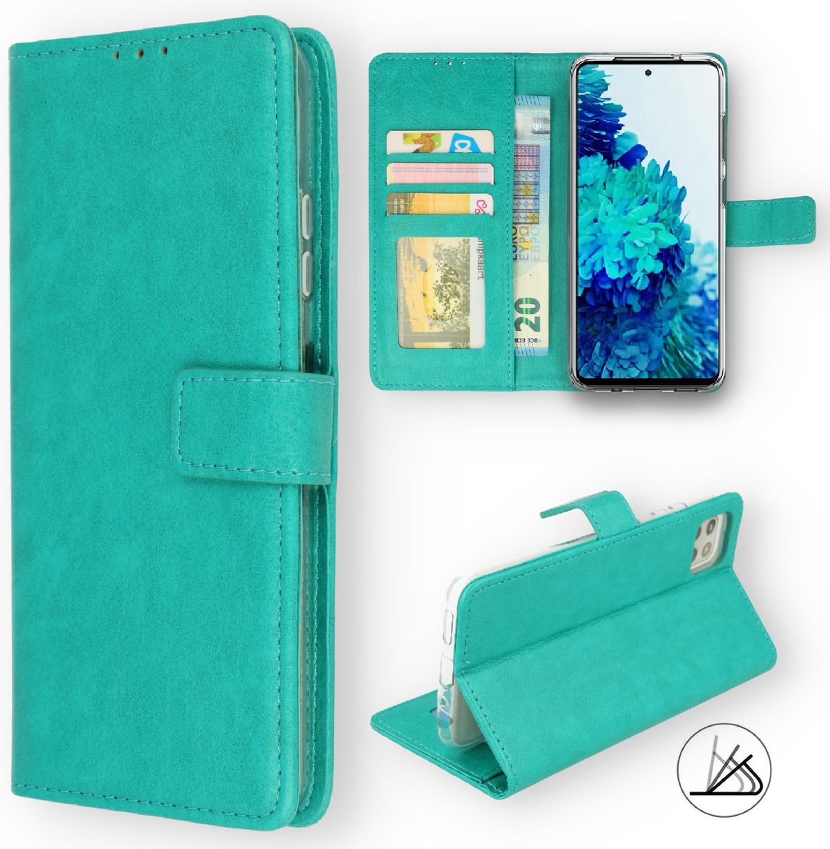HB Hoesje Geschikt voor Samsung Galaxy S21 FE - Turquoise - Portemonnee Book Case - Pasjeshouder en Magneetlipje