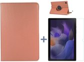 Arara Hoes Geschikt voor Samsung Galaxy Tab A8 (2021/2022) 10.5 inch draaibaar tablethoes + screenprotector - tempered glass - met stylus pen- Rosé Goud