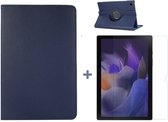 Arara Hoes Geschikt voor Samsung Galaxy Tab A8 (2021/2022) 10.5 inch draaibaar tablethoes + screenprotector - tempered glass - met stylus pen - Donker Blauw