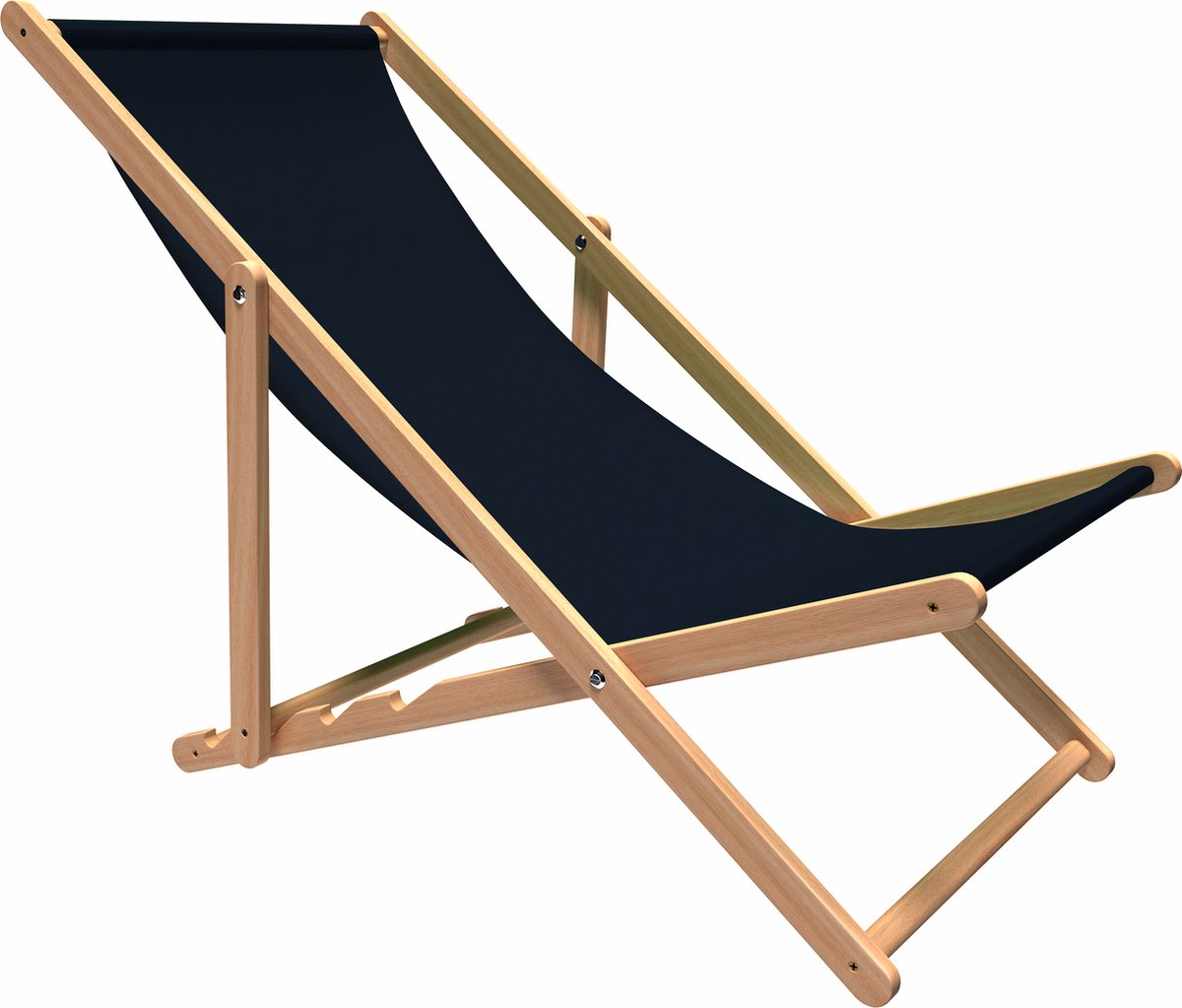 Strandstoel Holtaz - Inklapbaar - Hout - Comfortabele zonnebed - ligbed met verstelbare lighoogte - houten frame met stoffen - Marine