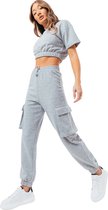 Justhype Sweat Crop T-Shirt-Cargo Joggers LABON004, Vrouwen, Grijs, Broek,T-shirt, maat: 40