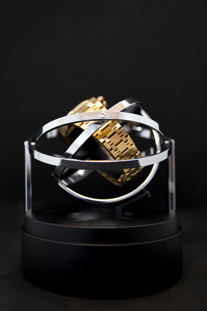 Tourbillon Horloge Opwinder Oplaadbare batterij - - Gyrowinder Orbit Watch Winder Zilver