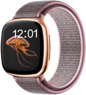 Nylon Smartwatch bandje - Geschikt voor Fitbit Versa 3 nylon bandje - pink sand - Strap-it Horlogeband / Polsband / Armband