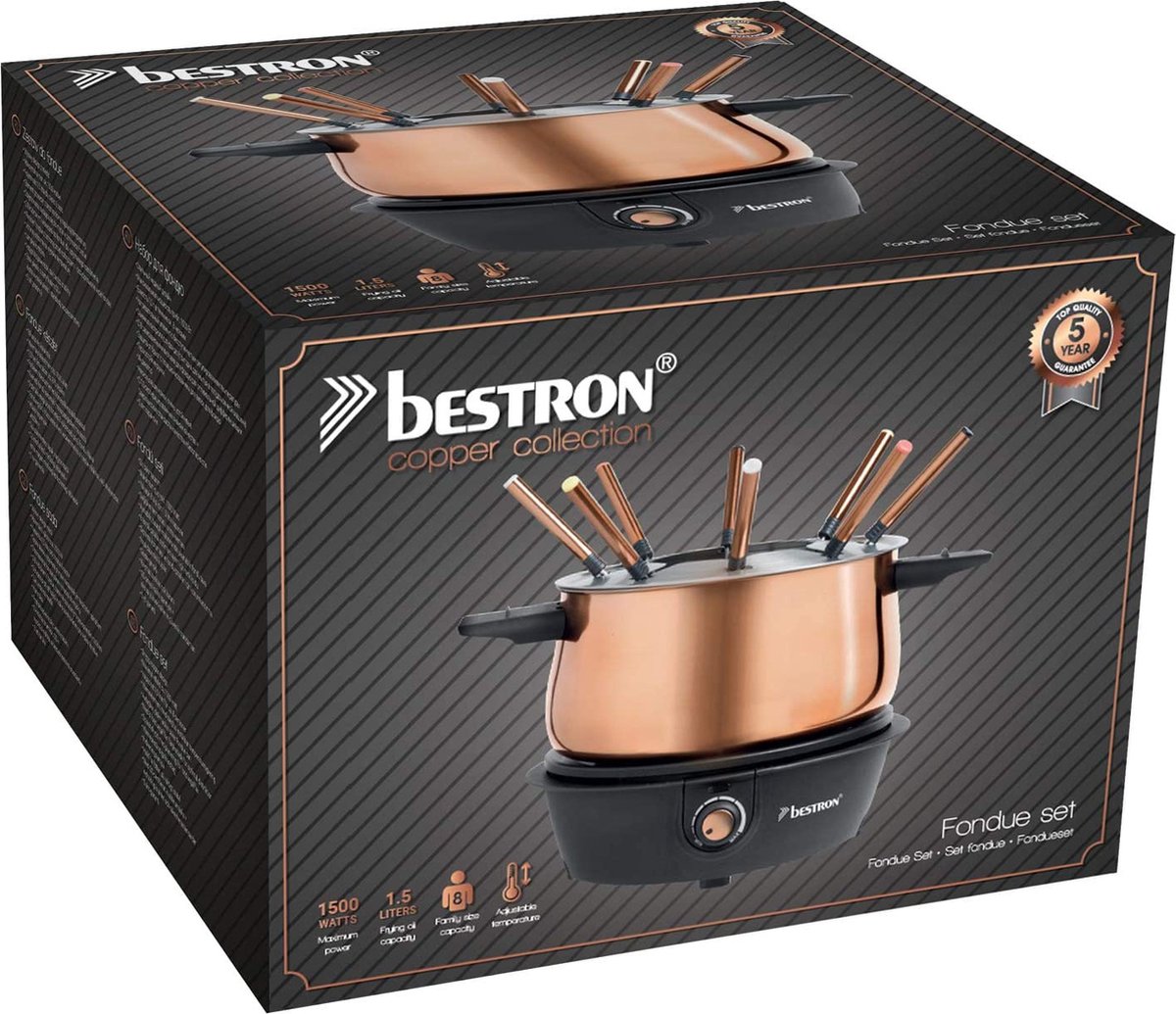Bestron Fondueset Elektrisch AFD850CO - 1500W - 1,5L voor 8 personen - Incl 8 fonduevorkjes - Koper - 5 jaar garantie — cadeau in Kookcadeaus - foto 5