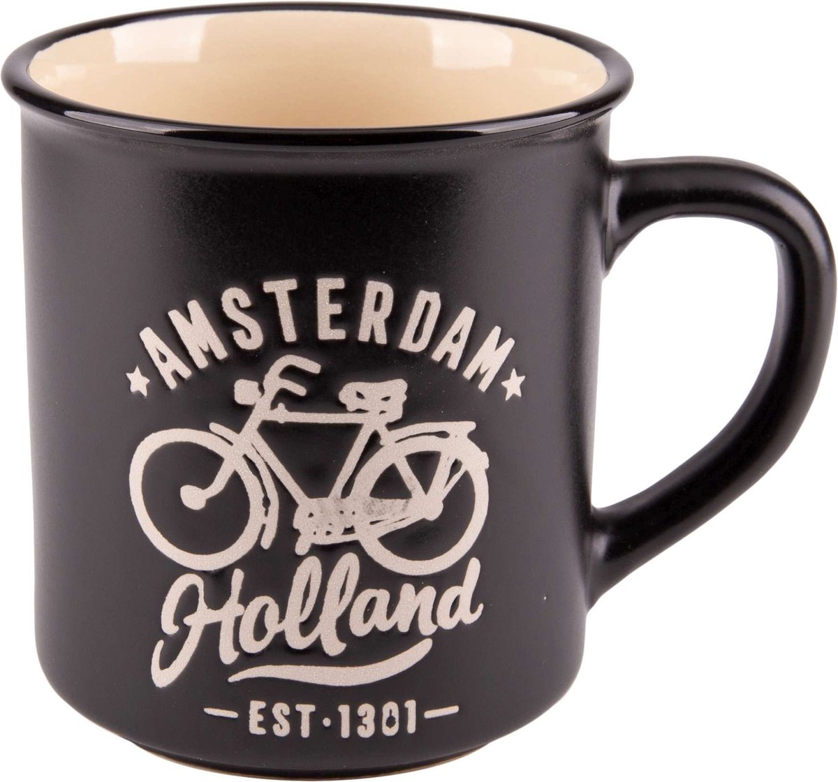Mok Amsterdam Holland - 300 ml - Keramiek - Crème/zwart - Per Stuk