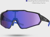 Coolchange Fiets/sport bril Sportief - Sterk - Zwart/Blauw - Polariserende glazen - Inclusief inzet bril frame