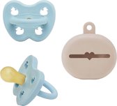 HEVEA speen met speenbakje | 0-3 maanden rond | baby blue speen met Sandy nude speenbakje