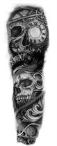 Tattoo sleeve time is ticking - plaktattoo - tijdelijke tattoo - 48 cm x 17 cm (L x B)