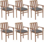 Decoways - Tuinstoelen stapelbaar 6 stuks met kussens massief teakhout