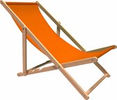 Strandstoel Holtaz - Inklapbaar - Hout - Comfortabele zonnebed - ligbed met verstelbare lighoogte - houten frame met stoffen - Oranje