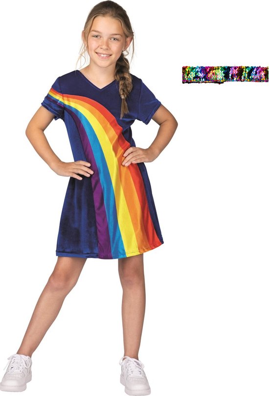 K3 regenboogjurkje - regenboog jurkje - blauw - verkleedjurk - mt jaar +