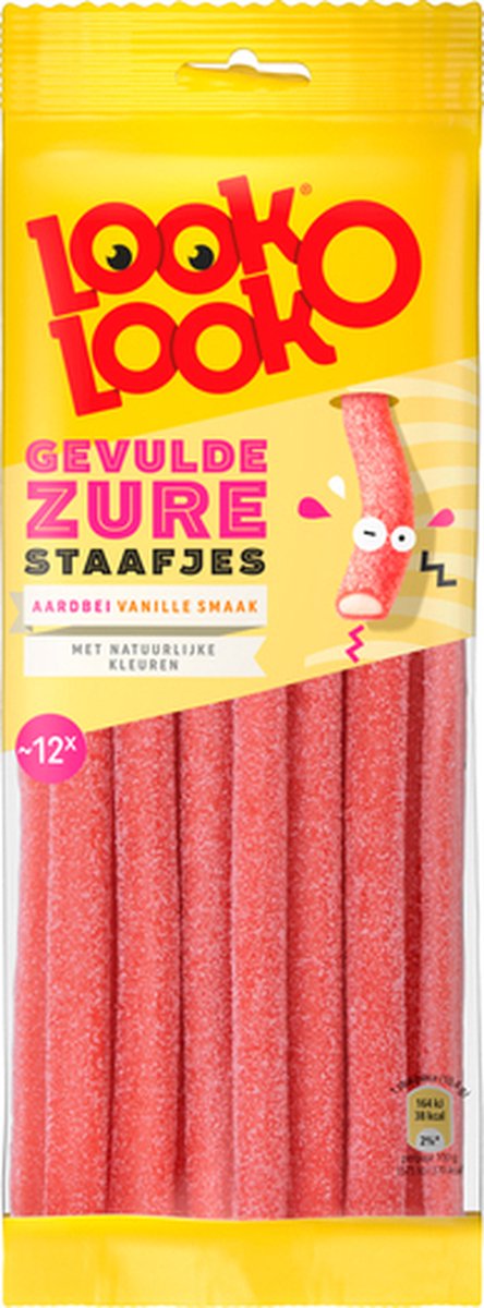 Look O Look Gevulde Zure Staafjes Aardbei Vanille - Snoep - 15x125gr