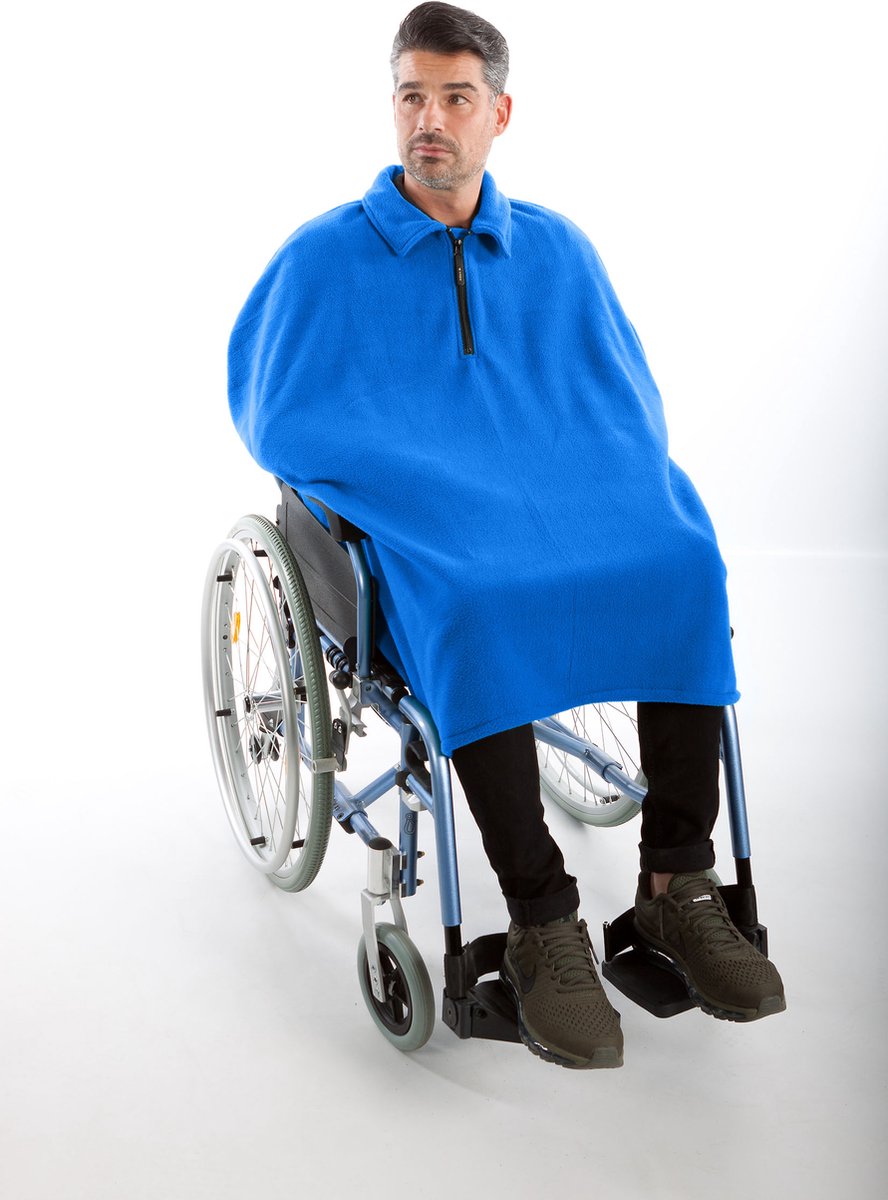 Goedkoopste Rolstoel poncho fleece - Rolstoelcape heren - Rolstoelcape winter - Blauw