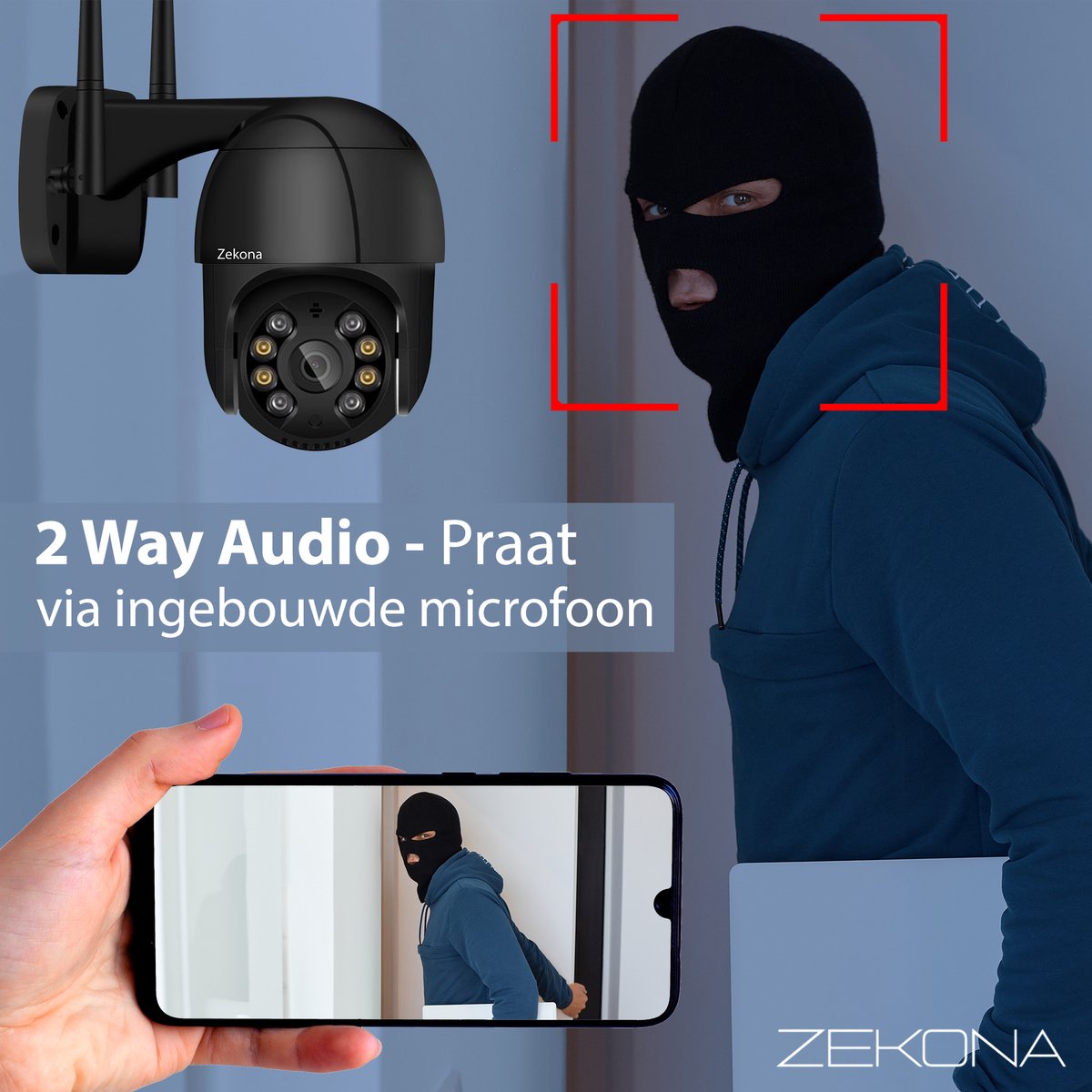 Zekona 20C Zwart - Full HD Beveiligingscamera - IP Camera Beveiliging - Outdoor Beveiliging - Bewakingscamera voor Binnen & Buiten - Buiten Camera met Nachtzicht - Indoor Camera met Meeluister Functie - WiFi 4x Digitale Zoom + 32 GB SD Kaart – foto 8