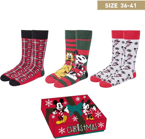 Coffret Cadeau Chaussettes de Noël Disney Mickey et Minnie Mouse - Taille 36-41