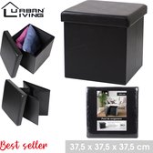 Urban Living Poef Leather BOX - hocker - opbergbox - zwart - PU/mdf - 38 x 38 cm - opvouwbaar