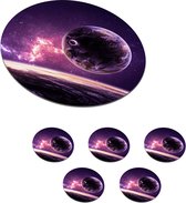 Onderzetters voor glazen - Rond - Planeten - Sterren - Paars - 10x10 cm - Glasonderzetters - 6 stuks