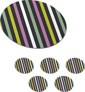 Onderzetters voor glazen - Rond - Strepen - Patroon - Paars - 10x10 cm - Glasonderzetters - 6 stuks