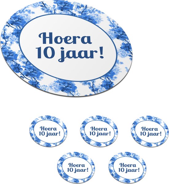 Onderzetters voor glazen - Rond - Feest - 10 Jaar - Decoratie - 10x10 cm - Glasonderzetters - 6 stuks