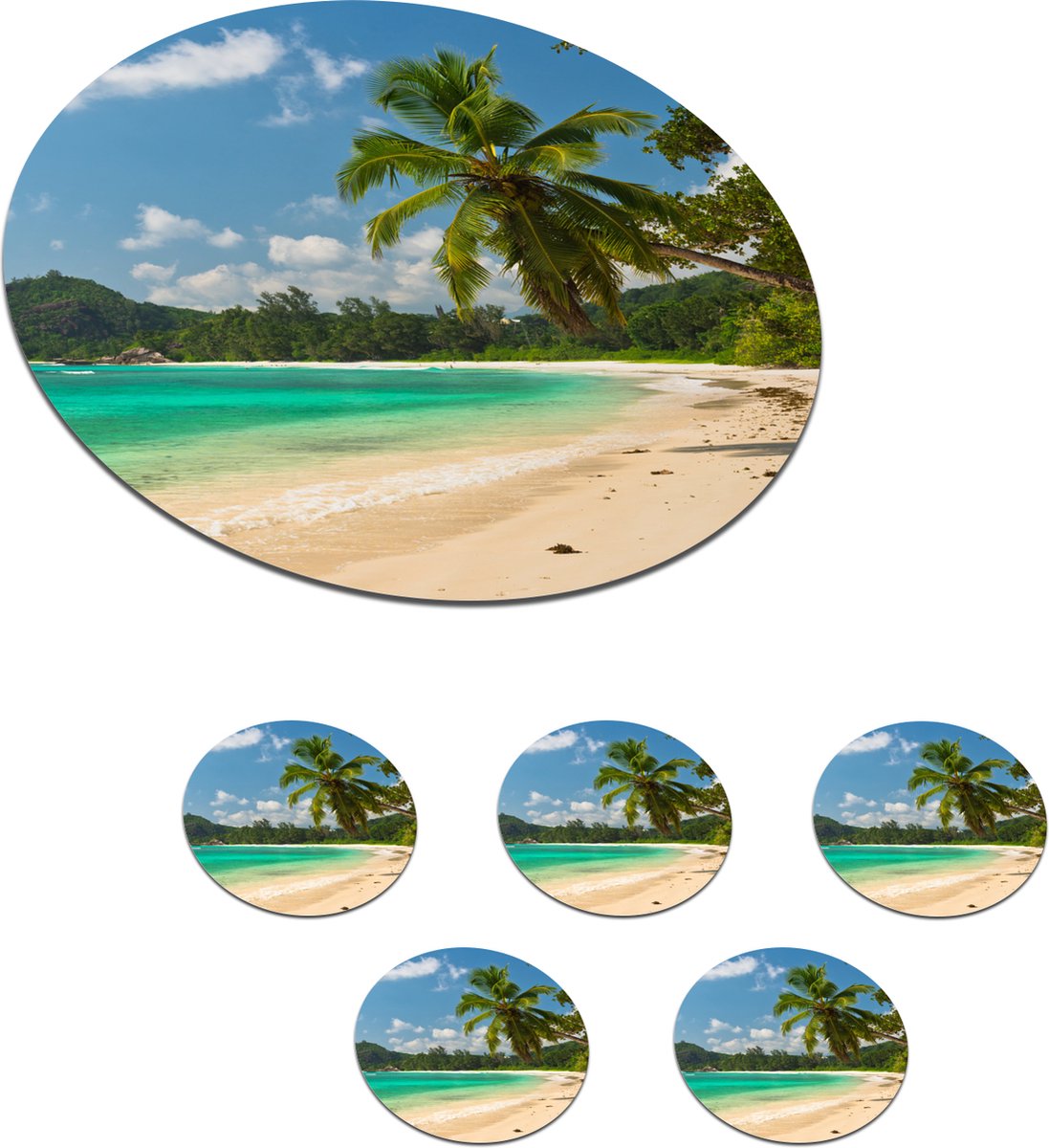 Onderzetters voor glazen - Rond - Tropisch - Eiland - Strand - 10x10 cm - Glasonderzetters - 6 stuks