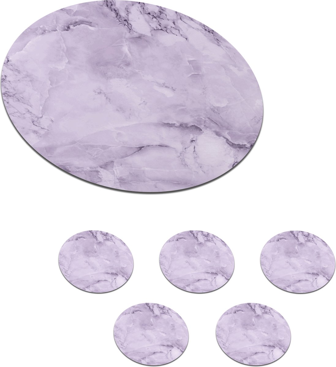 Onderzetters voor glazen - Rond - Marmer - Aderen - Paars - 10x10 cm - Glasonderzetters - 6 stuks