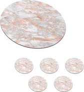 Onderzetters voor glazen - Rond - Marmer - Grijs - Roségoud - Luxe - Marmerlook - 10x10 cm - Glasonderzetters - 6 stuks