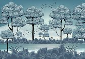 Vliesbehang Rivier met Bomen XXL – fotobehang – 368 x 254 cm - Blauw