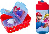 Super Mario multi brooddoos / broodtrommel + tritan drinkfles / waterfles 540 ml - 21 cm hoog