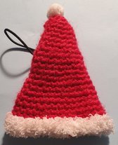 Kerstmuts - Kerstmutsje met Imitatie Bontrandje en Ophanglusje - Handgemaakt - Handmade - 11 x 9 x 1 cm - Rood - Wit