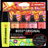 STABILO BOSS ORIGINAL - Markeerstift - ARTY Etui Met 5 Kleuren - 'Warme Kleuren'