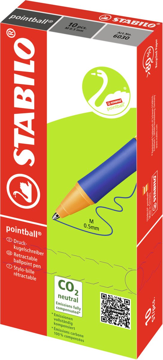 STABILO Pointball - Balpen 0,5 mm - Navulbaar - Blauw - Doos 10 stuks |  bol.com