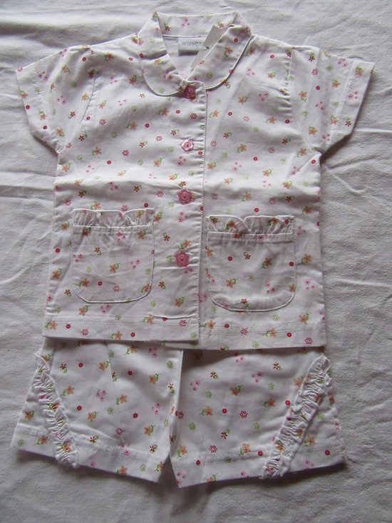 Wiplala - Zomer pyjama - Meisje  - Wit bloem open aan de voorkant  - 6 maand 68