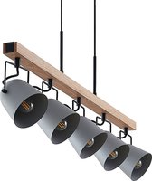 Lindby - hanglamp - 5 lichts - eiken, staal - E14 - grijs, hout licht, zwart