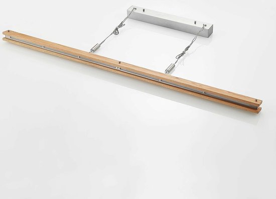 Lindby - Hanglamp- met dimmer - 1licht - Metaal, eikenhout - H: 5 cm - nikkel mat, hout licht - Inclusief lichtbron