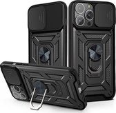 Heavy Duty Shockproof Armor Case Hoesje Met Kickstand Ring Geschikt Voor Samsung Galaxy S21 Ultra (5G) - Anti-Shock Militairy Hybrid Armour Hard Rugged Cover Bumper Hoes Met Magnet