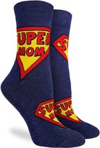 Malinsi - SuperMom - Grappige sokken - One Size - Blauw - Cadeau voor haar - Huissokken - Moederdag - Verjaardag - Superman - Geschenk Moeder - Mama - Vrouw