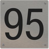 Huisnummerbord - huisnummer 95 - voordeur - 12 x 12 cm - rvs look - schroeven - naambordje nummerbord
