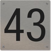 Huisnummerbord - huisnummer 43 - voordeur - 12 x 12 cm - rvs look - schroeven - naambordje nummerbord