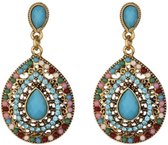 Oorbellen dames | oorhangers dames | dames oorbellen met stenen | goudkleurige oorbellen met turquoise en roze steentjes | blauwe oorbellen | feestelijke oorbellen | cadeau voor vrouw
